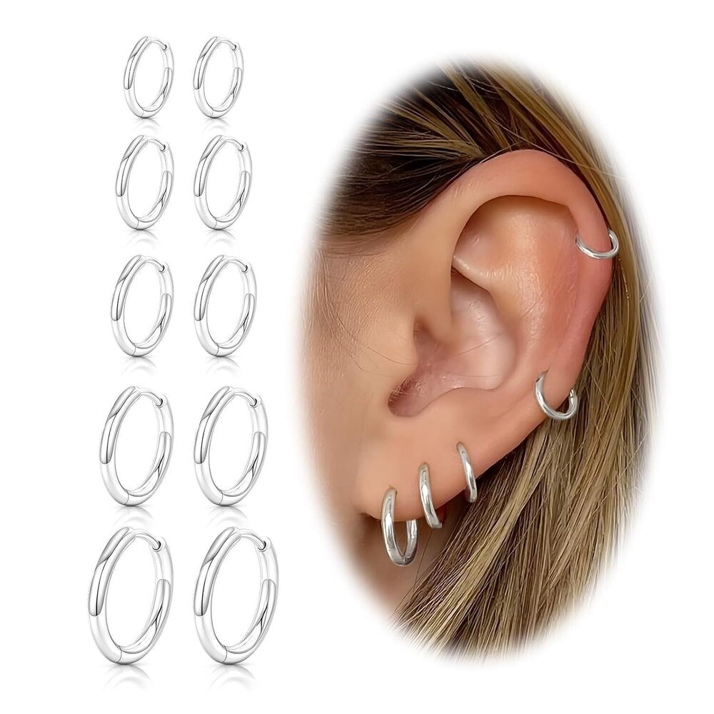 Sterling Silver Hoop Earrings, Hypoallergenic Earrings for Women Men 14k Real